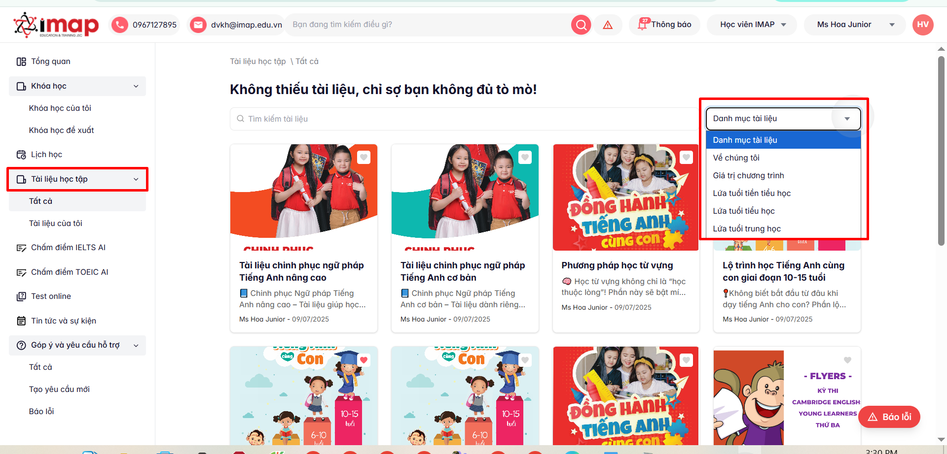 Hướng dẫn kho tài liệu LMS tương ứng