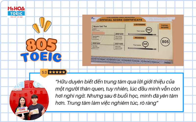 Danh Thái với 805 điểm thi TOEIC