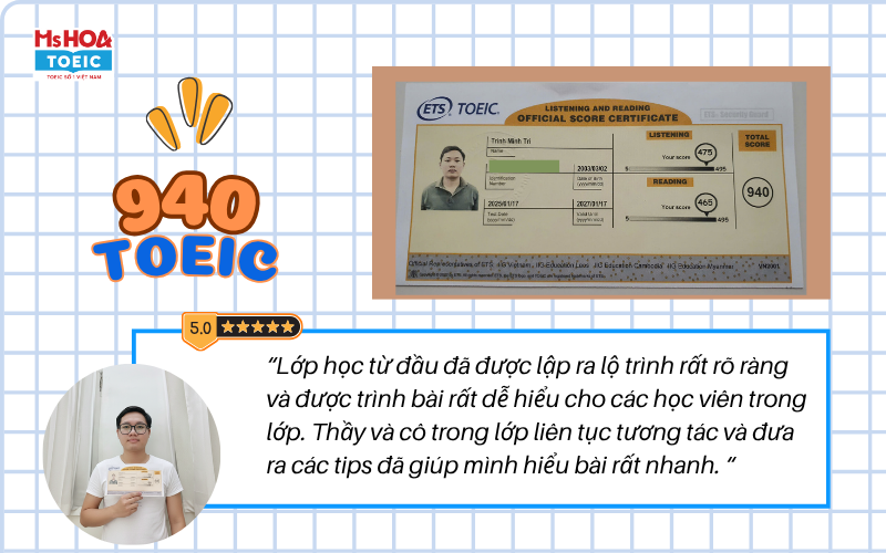 Minh Trí đạt 940 TOEIC