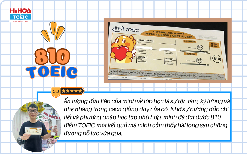 Hải Long cán đích 810 TOEIC sau 2 tháng