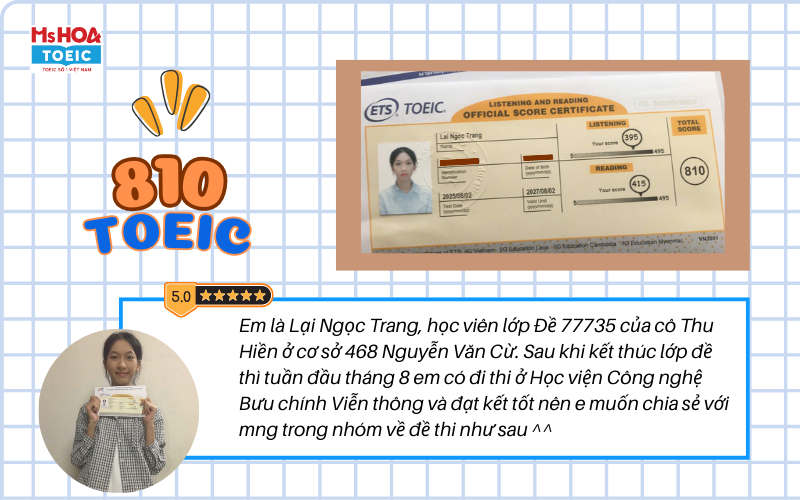 Ngọc Trang về đích 810 TOEIC