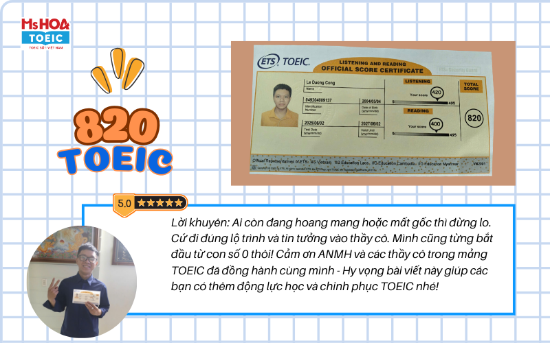 Dương Công đã vượt target band điểm mục tiêu 