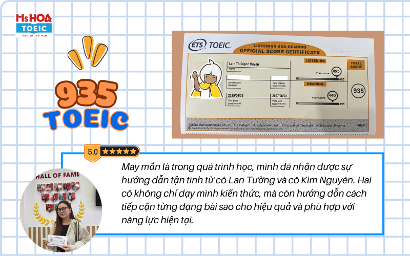 Ngọc Huyền với kết quả 935 điểm TOEIC