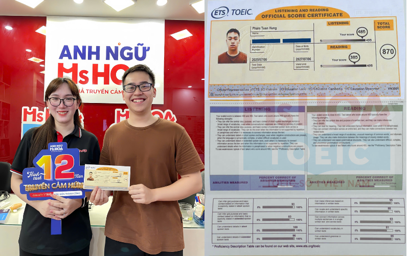 Tuấn Hùng đạt 870 điểm TOEIC nhờ nghiêm túc học hơn