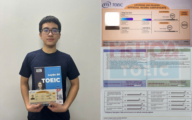 Tân Định với số diedẻm 835 TOEIC