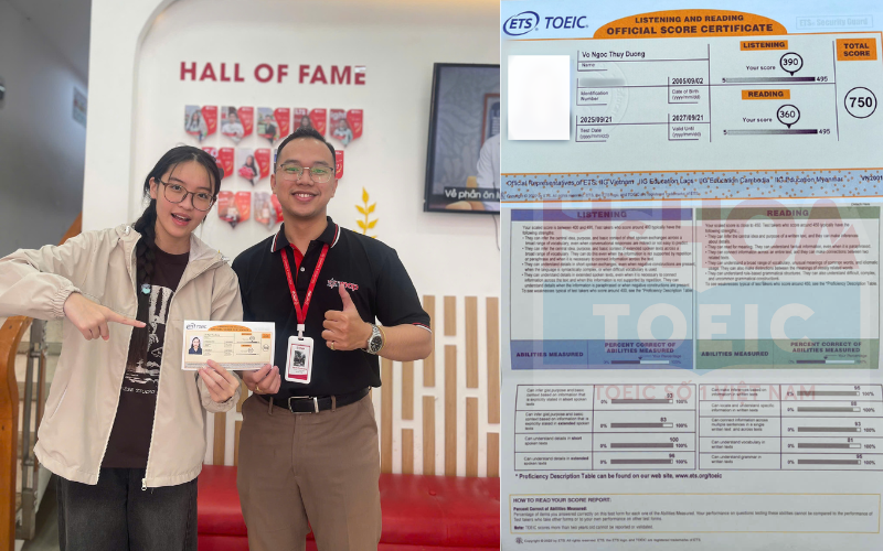 Thuỳ Dương cán đich với mức điểm ngoài mong đợi 750 điểm TOEIC