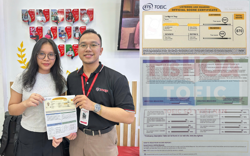 Vỹ Thuý với điểm số cán đích 870 điểm TOEIC