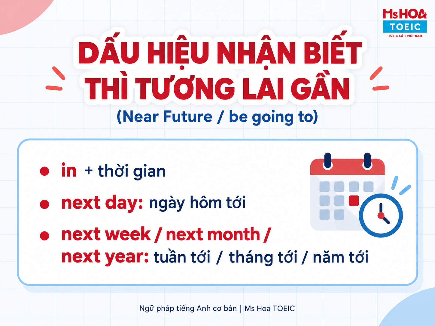 Dấu hiệu nhận biết thì tương lai gần - Ms Hoa TOEIC