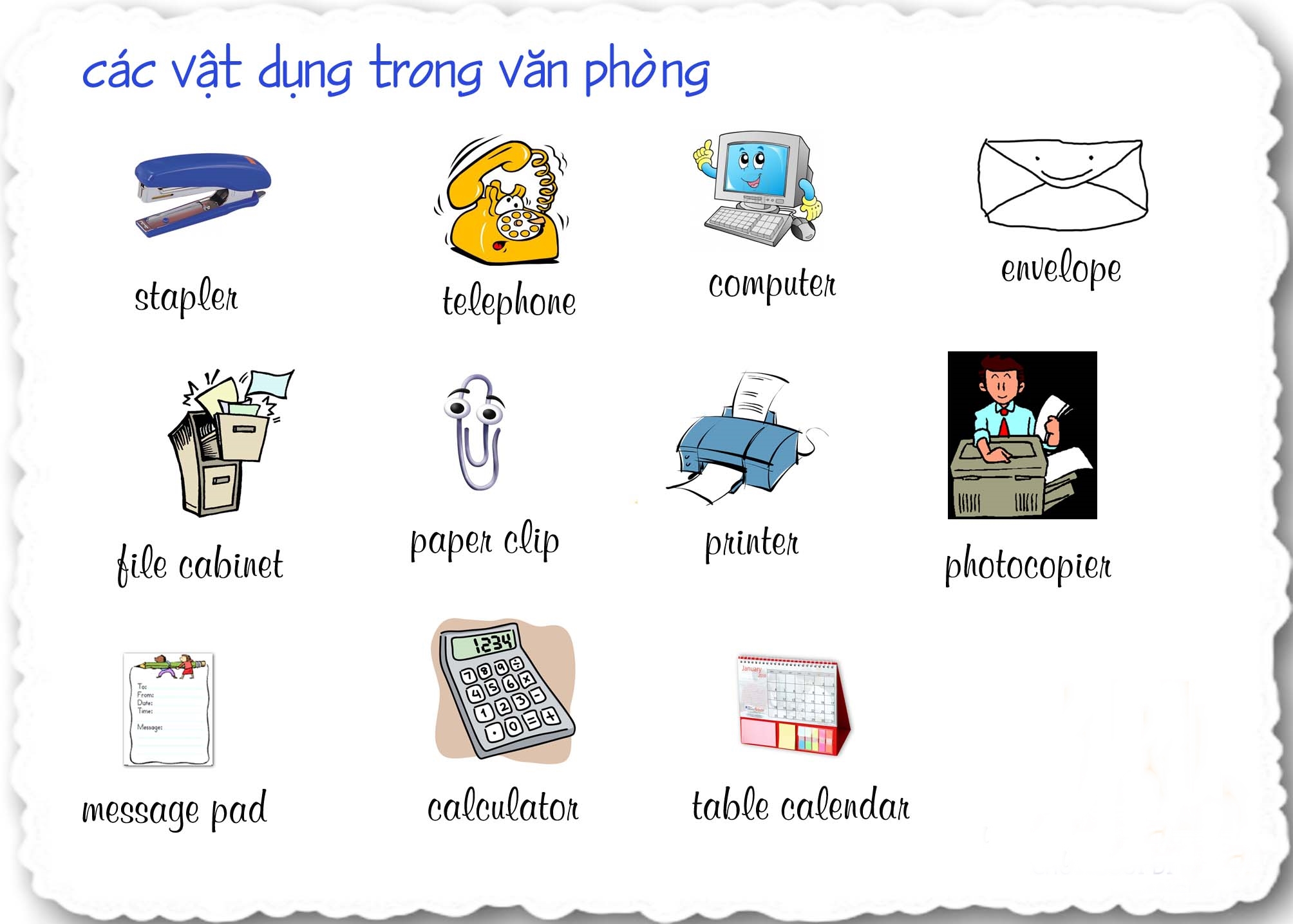 Những vật dụng văn phòng trong tiếng anh giao tiếp thông dụng hàng ngày